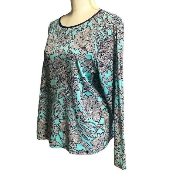 Lands'‎ End Aqua Blue Floral Print Long Sleeve Rash Guard Beach Swim 0X 14W - Picture 4 of 5